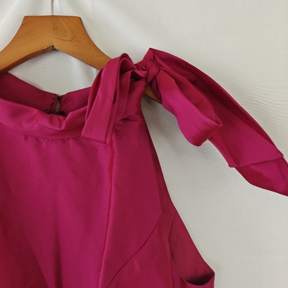 Alfred Sung Shirred Skirt Cocktail Mini Dress In Fushsia Pink Shimmer Size 8 - Picture 7 of 11